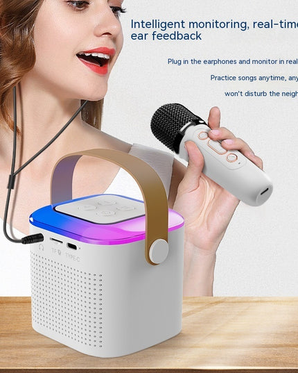 Microphone Karaoke Machine Bluetooth-compatible Speaker With 2 Wireless Mic RGB Light Home Family Singing Speaker