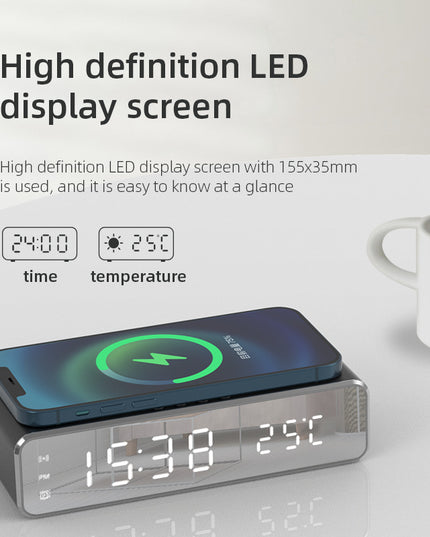 Electric Wireless Phone Charger, Clock, HD Thermometer, Mirror, Clock with Charger