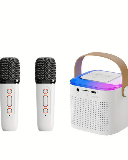 Microphone Karaoke Machine Bluetooth-compatible Speaker With 2 Wireless Mic RGB Light Home Family Singing Speaker