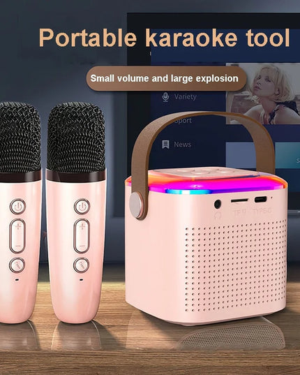 Microphone Karaoke Machine Bluetooth-compatible Speaker With 2 Wireless Mic RGB Light Home Family Singing Speaker