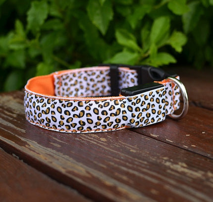 LED Dog Collar Safety Adjustable Nylon Leopard Pet Collar