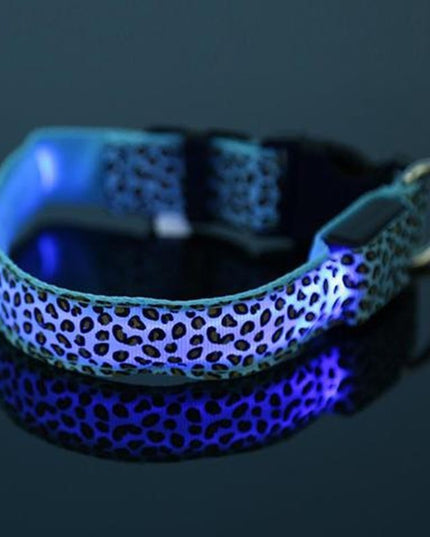 LED Dog Collar Safety Adjustable Nylon Leopard Pet Collar