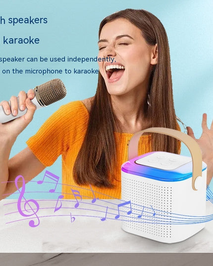 Microphone Karaoke Machine Bluetooth-compatible Speaker With 2 Wireless Mic RGB Light Home Family Singing Speaker